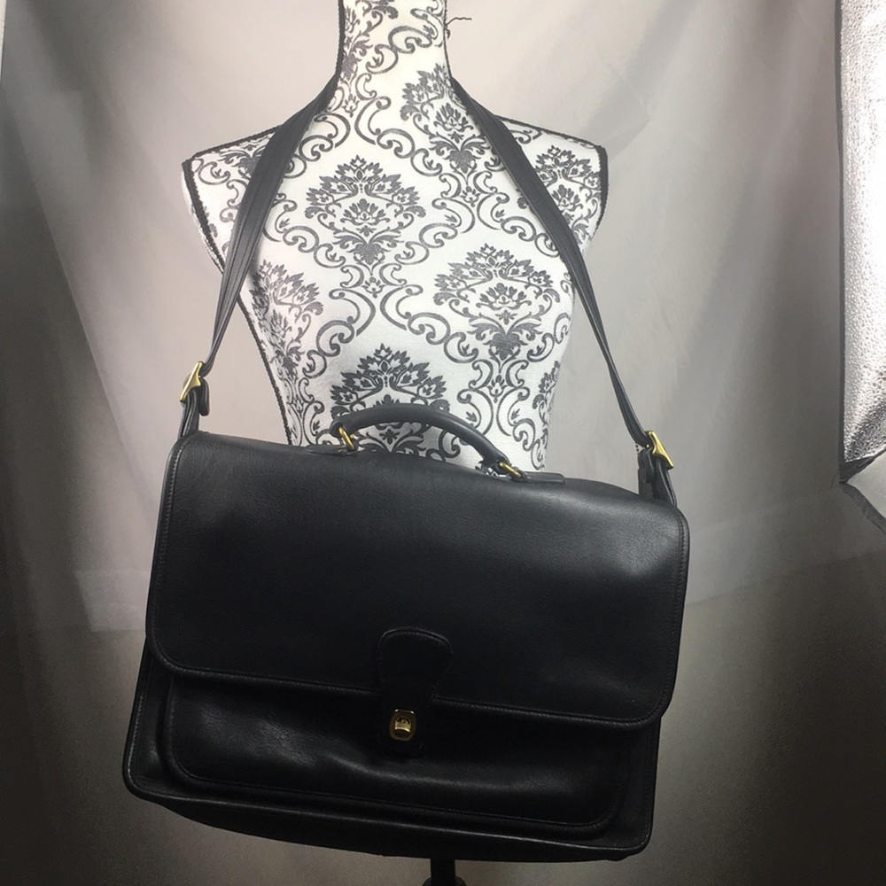 Vintage Coach Black Leather Laptop Bag